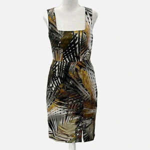 Black Halo Square Neckline Fitted Sleeveless Botanical Print Dress - Size 4